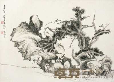 徐宗浩 壬午（1942年）作 树石 镜心 45×28cm